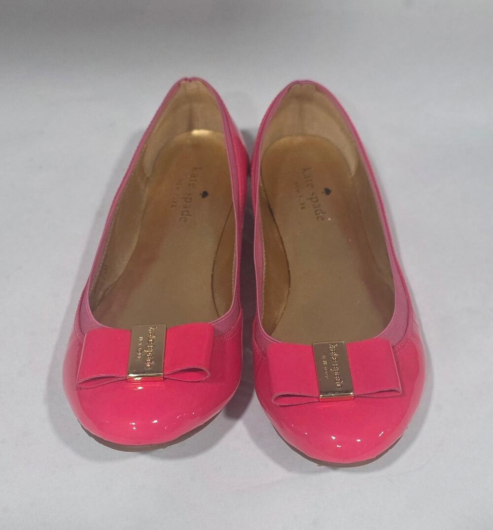 Kate Spade Tock Bow Ballet Flats Women's 7.5 Pink Patent Leather